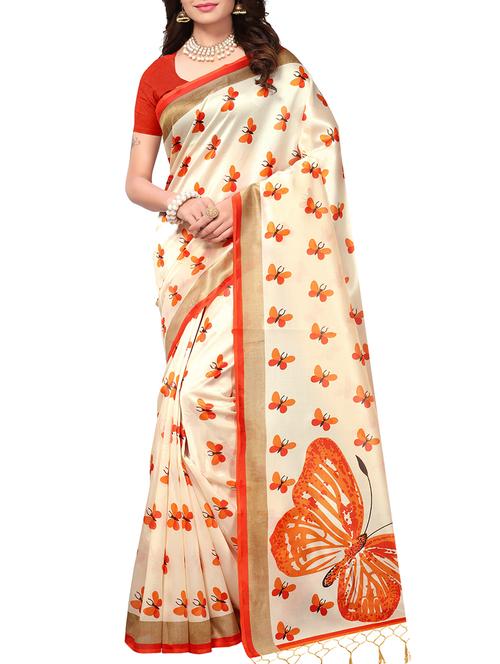 cream art silk printed saree with blouse - 15235887 - Very Small Image - 1