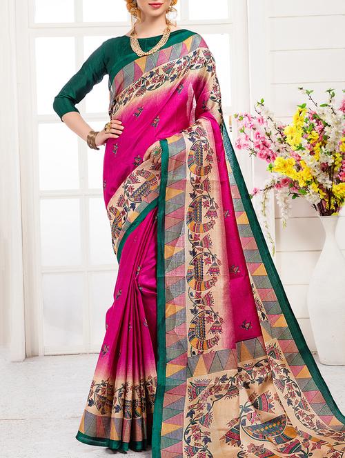 pink khadi silk printed saree with blouse - 15235926 - Very Small Image - 1