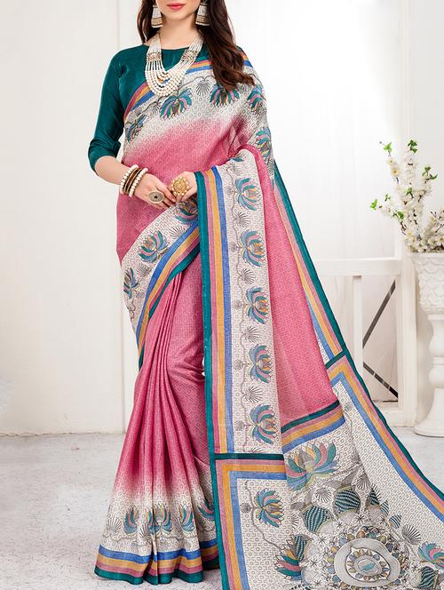 pink khadi silk printed saree with blouse - 15235939 - Very Small Image - 1