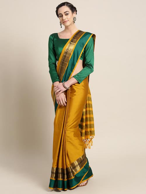 mustard cotton silk maheshwari saree with blouse - 15235950 - Very Small Image - 1