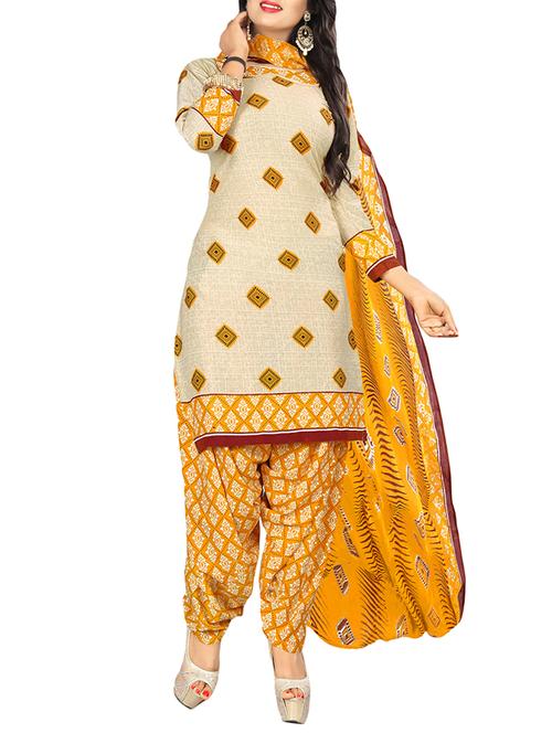 cream crepe unstitched salwar suit - 15235984 - Very Small Image - 1