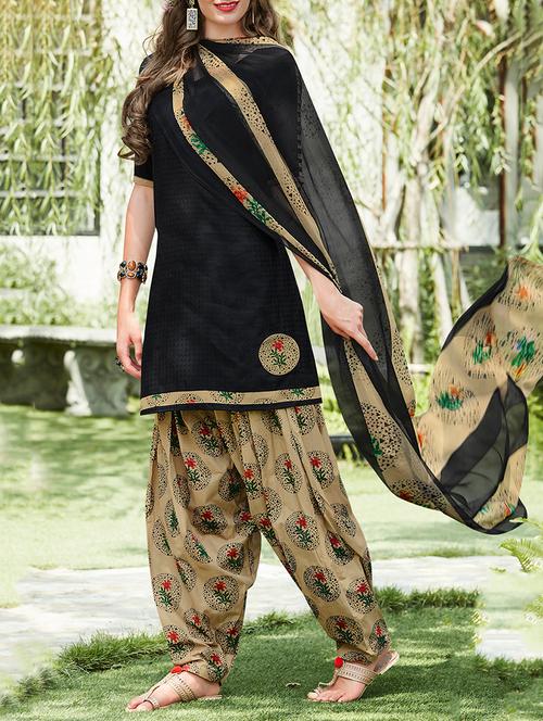 black cotton blend unstitched patiyala suit - 15236039 - Very Small Image - 1