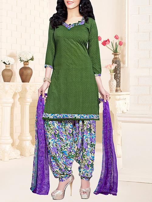 green crepe unstitched patiyalal suit - 15236054 - Very Small Image - 1