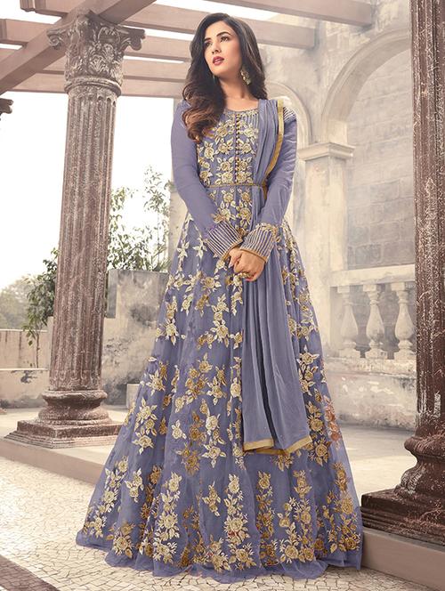 zari embroidered semi-stitched anarkali suit - 15236771 - Very Small Image - 1