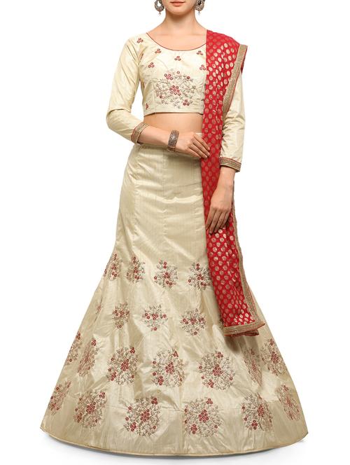 beige silk aline lehenga - 15237862 - Very Small Image - 1