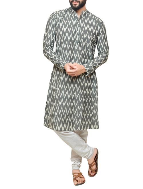 grey cotton long kurta - 15239422 - Very Small Image - 1