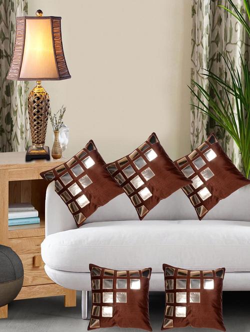 velvet cushion covers ( set of 5 pcs, size - 16x16 inch) - 15239500 - Very Small Image - 1