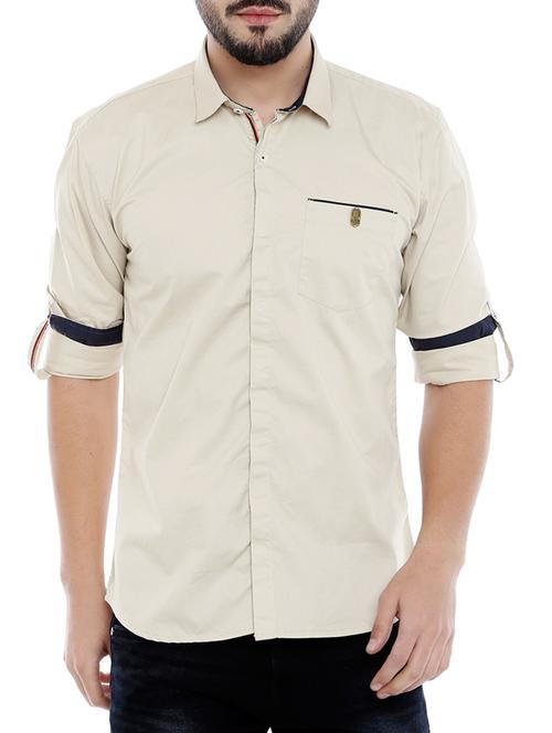 beige cotton casual shirt - 15239523 - Very Small Image - 1