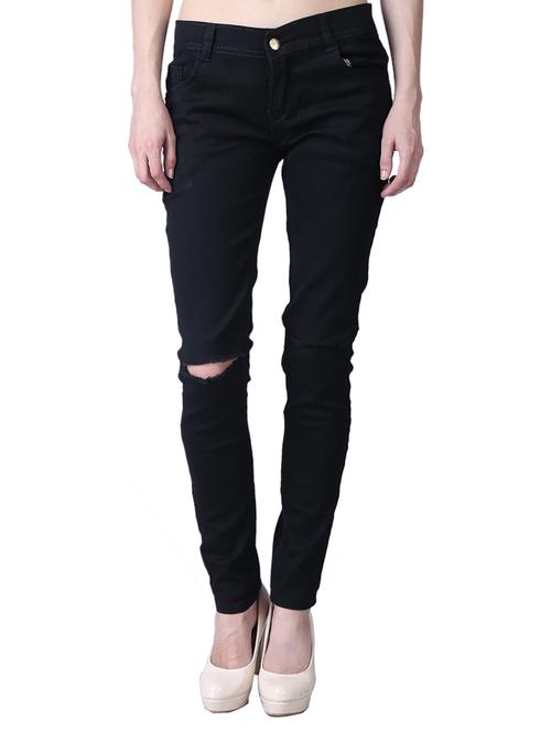 black solid knee slit jeans - 15240039 - Very Small Image - 1