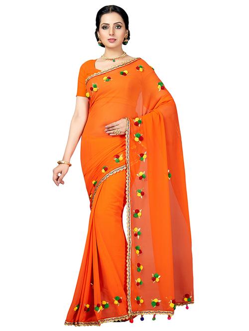 orange chiffon gota patti saree with blouse - 15240366 - Very Small Image - 1