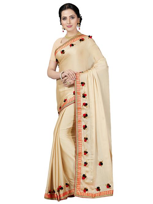 beige silk blend gota patti saree with blouse - 15240386 - Very Small Image - 1