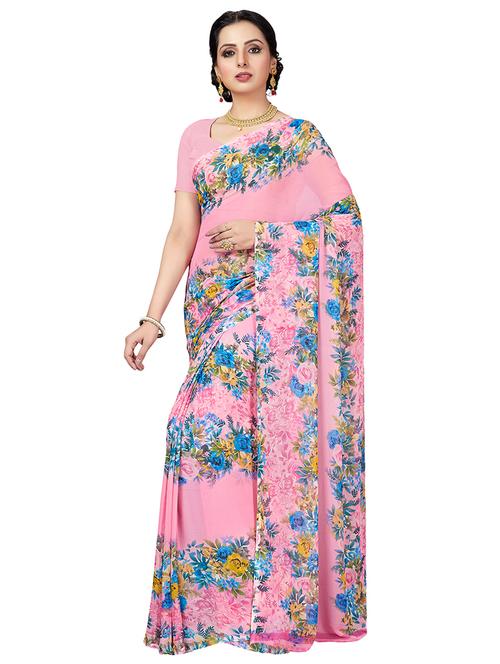pink georgette printed saree - 15240400 - Very Small Image - 1