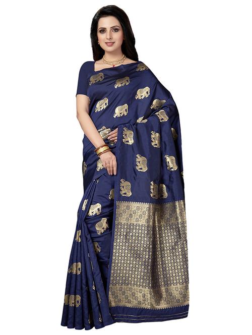 blue silk blend banarasi saree - 15240407 - Very Small Image - 1