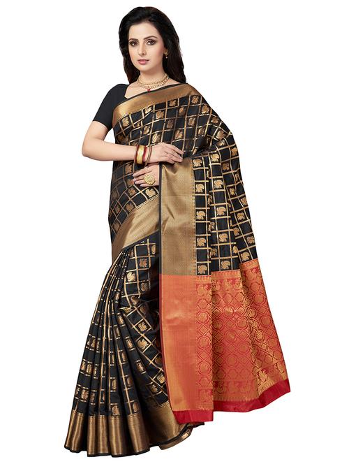 black silk blend banarasi saree - 15240409 - Very Small Image - 1