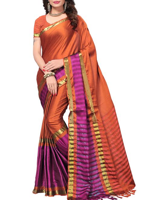 contrast bordered saree with blouse - 15240935 - Very Small Image - 1