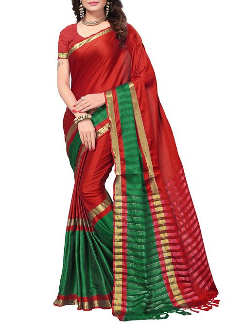 contrast bordered saree with blouse - 15240936 - Very Small Image - 1