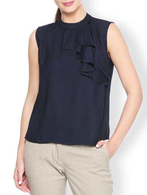 mock neck ruffle detail top - 15241826 - Very Small Image - 1