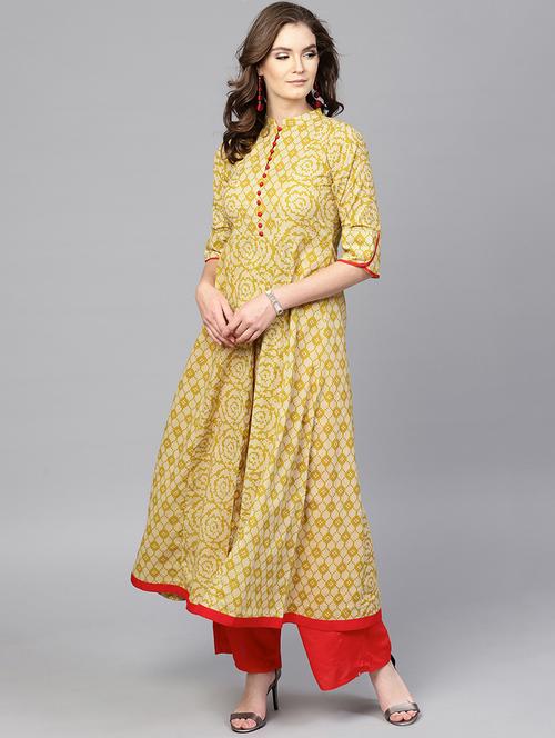 yellow cotton aline kurta - 15242530 - Very Small Image - 1