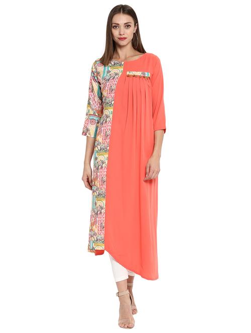 peach asymmetric kurta - 15243896 - Very Small Image - 1