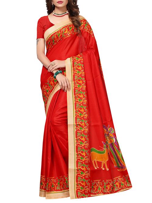 red bordered saree with blouse - 15249536 - Very Small Image - 1
