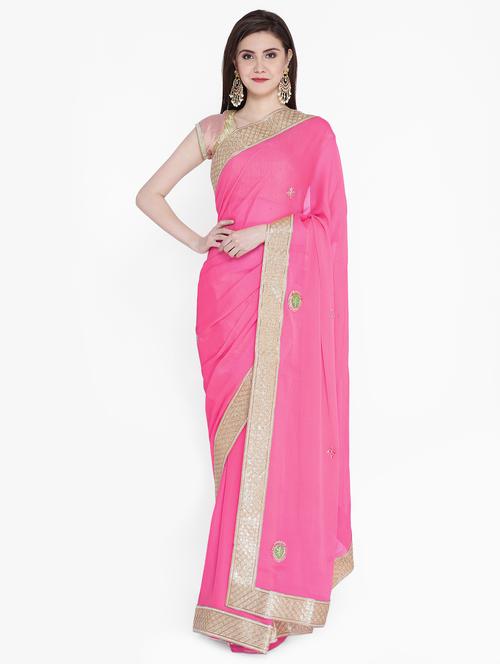pink georgette gota patti saree with blouse - 15250875 - Very Small Image - 1
