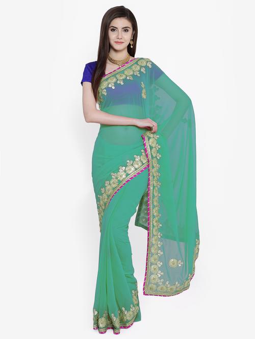 green chiffon gota patti saree with blouse - 15250910 - Very Small Image - 1