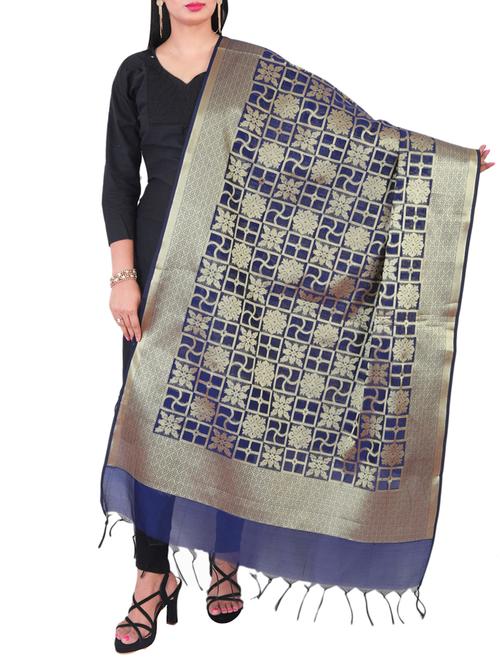 blue banarasi dupatta - 15252625 - Very Small Image - 1