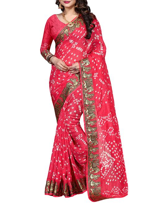 pink georgette bandhani saree with blouse - 15252899 - Very Small Image - 1