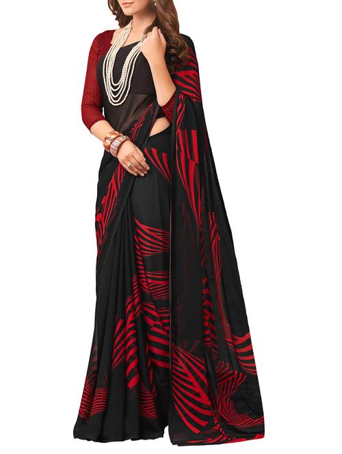 black chiffon printed saree with blouse - 15255260 - Very Small Image - 1
