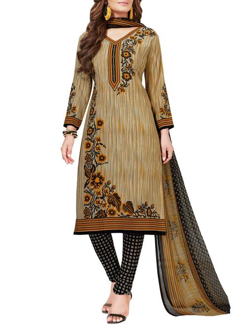 brown synthetic unstitched churidaar suit - 15255357 - Very Small Image - 1