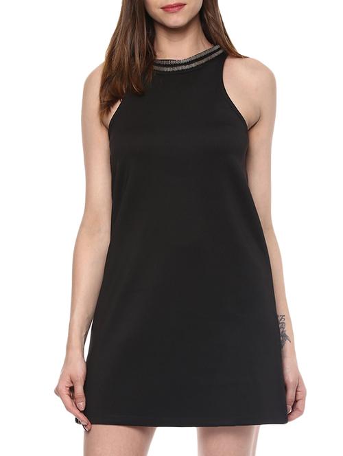 black solid cotton a-line dress - 15255429 - Very Small Image - 1
