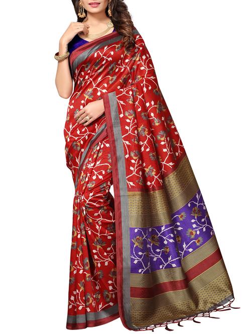 red art silk printed saree with blouse - 15257468 - Very Small Image - 1