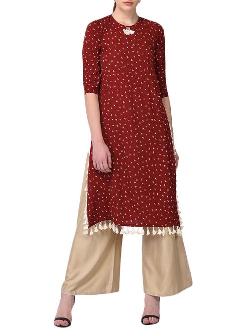maroon crepe straight kurta - 15258469 - Very Small Image - 1