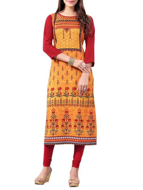 yellow crepe straight kurta - 15258660 - Very Small Image - 1