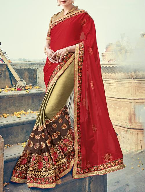 Embroidery half and half saree with blouse - 15258789 - Very Small Image - 1