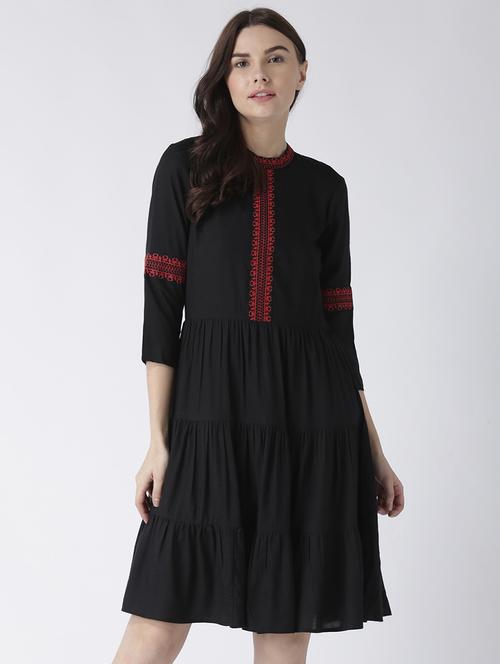 black viscose a-line tiered dress - 15259979 - Very Small Image - 1