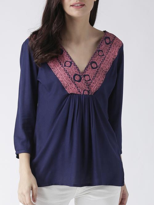 lace insert gather detail top  - 15259999 - Very Small Image - 1