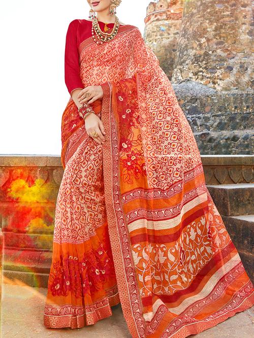 ikat printed saree - 15260340 - Very Small Image - 1