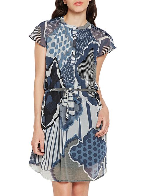 blue printed belted dress - 15260704 - Very Small Image - 1