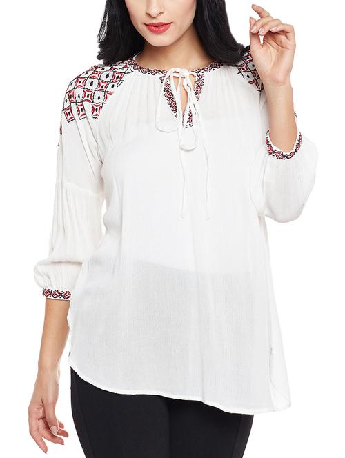 solid white embroidered tunic - 15260813 - Very Small Image - 1