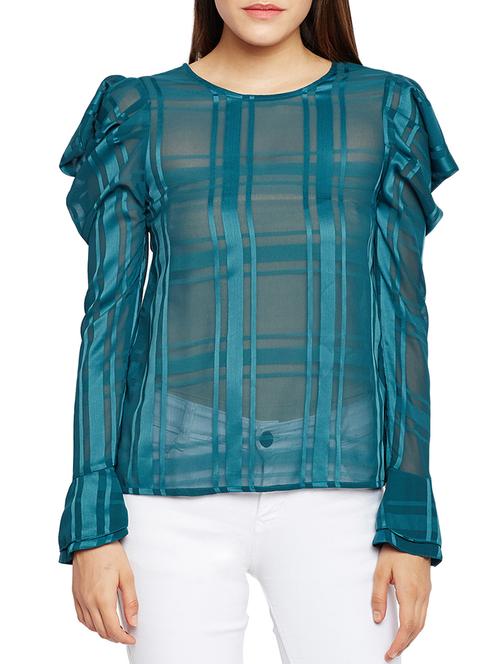 cowl sleeved checkered top - 15260828 - Very Small Image - 1