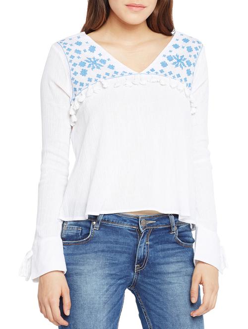 white solid viscose embroidered top - 15260839 - Very Small Image - 1