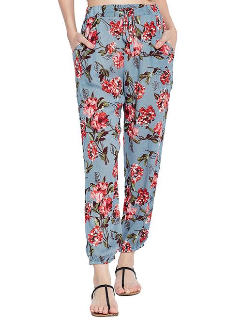 blue floral viscose trouser - 15260882 - Very Small Image - 1