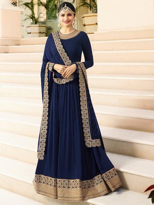 embroidered semi-stitched anarkali suit - 15261011 - Very Small Image - 1