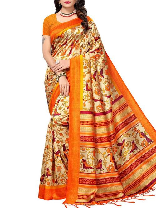 beige tussar saree with blouse - 15261424 - Very Small Image - 1