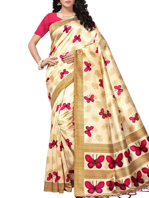 beige tussar saree with blouse - 15261447 - Very Small Image - 1