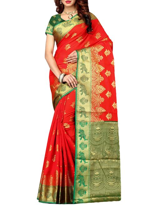 orange banarasi silk saree with blouse - 15262437 - Very Small Image - 1