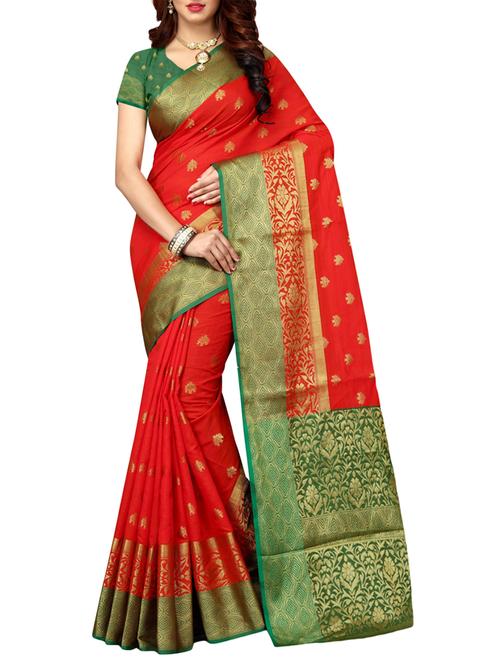 orange banarasi silk saree with blouse - 15262445 - Very Small Image - 1