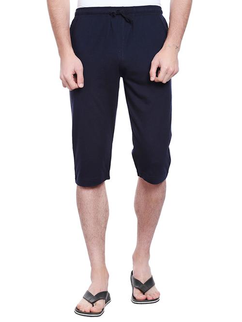 navy blue cotton three - fourth shorts - 15263005 - Very Small Image - 1