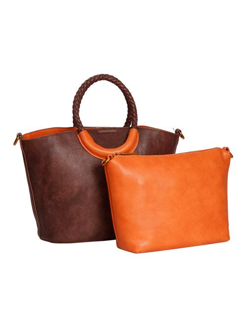 brown leatherette (pu) regular satchel - 15263880 - Very Small Image - 1